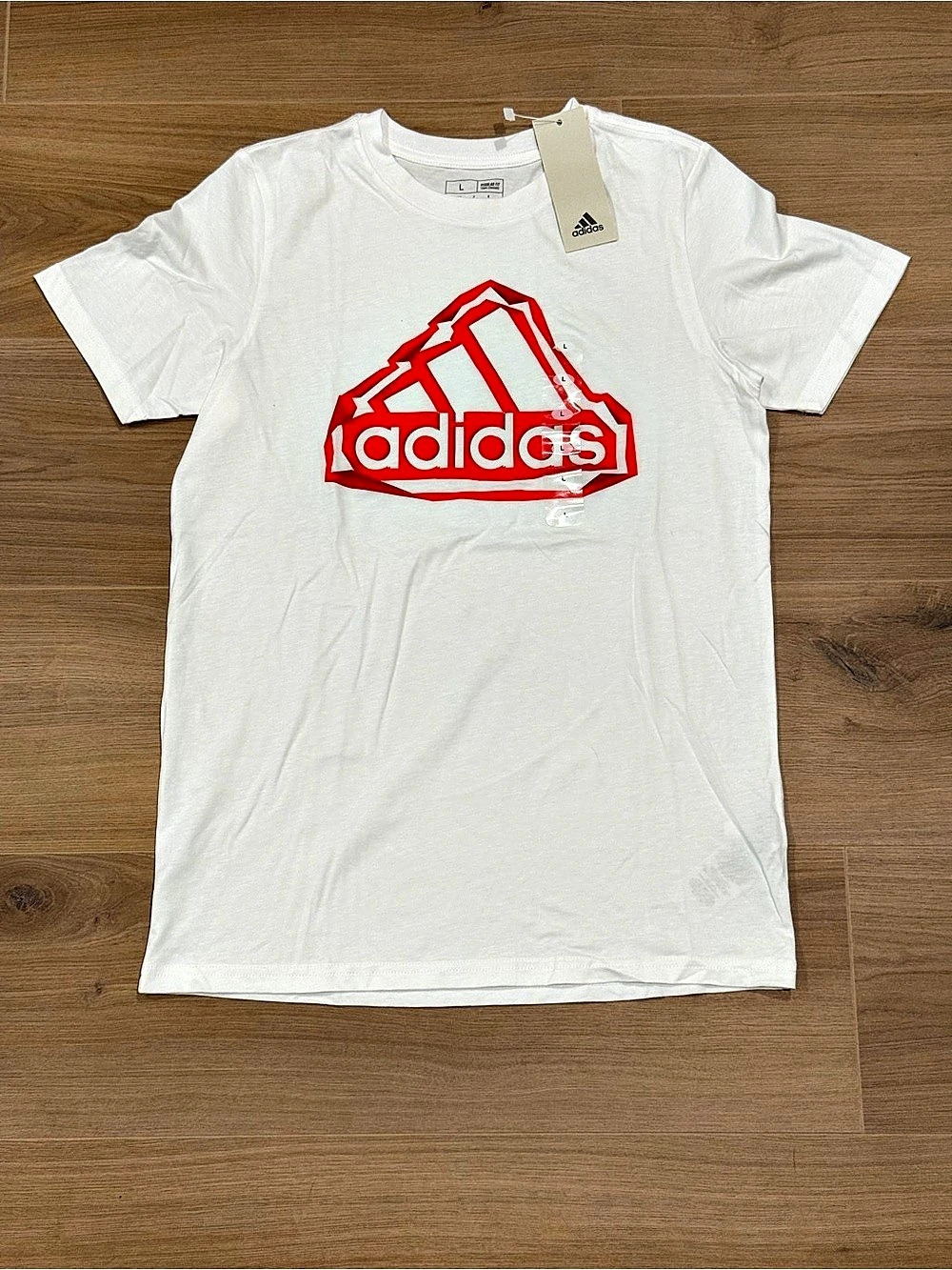 adidas Red 3D Trefoil Graphic Tee White & Red Large